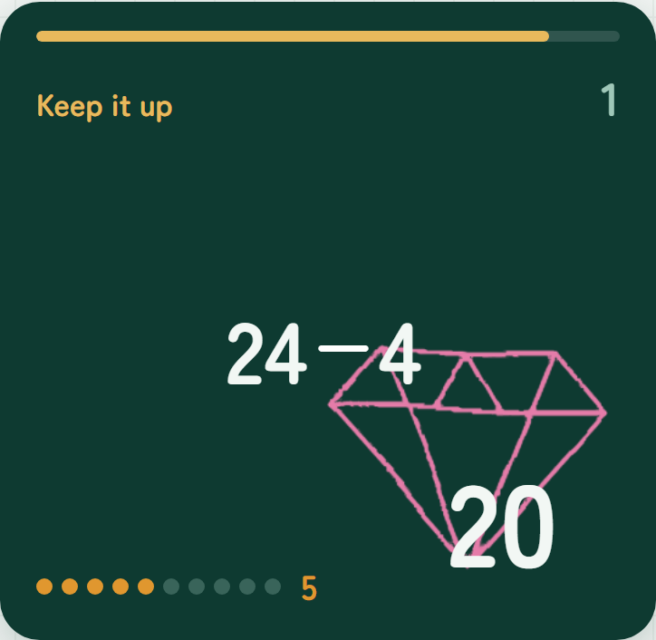 Five correct in a row: a reward picture appears next to the answer